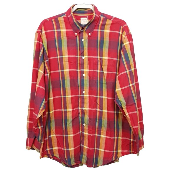 Brooks Brothers 346 Shirt The Original Polo Mens XL Plaid Button Down Oxford - Picture 1 of 7